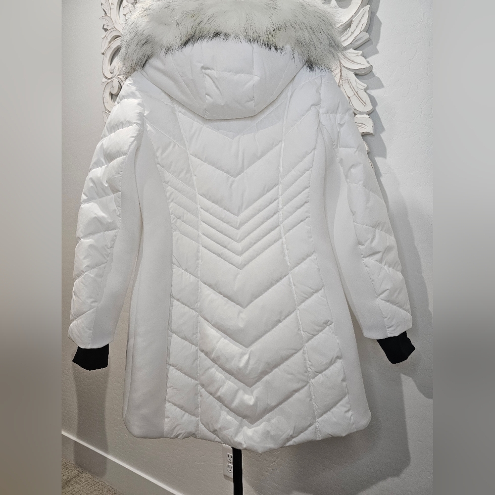 Michael Kors White Puffer Jacket Detachable Hood W/Fur Trim Women's Sz Large NWT - Picture 4 of 13